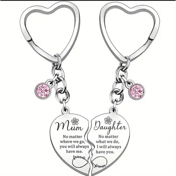 3 for $26 - Mum and Daughter Heart Keychain - Picture 1 of 4